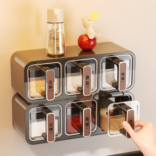 Wall-Mounted Spice Box for Home Kitchen Seasoning Storage, Wall-Mounted Spice Bottle Jar, Sealed Condiment Salt Jar, Seasoning Jar