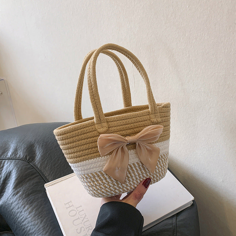 Hand-Woven Bag Women2025New Ethnic Style Straw Bag Forest Style Beach Large Capacity Basket Bag