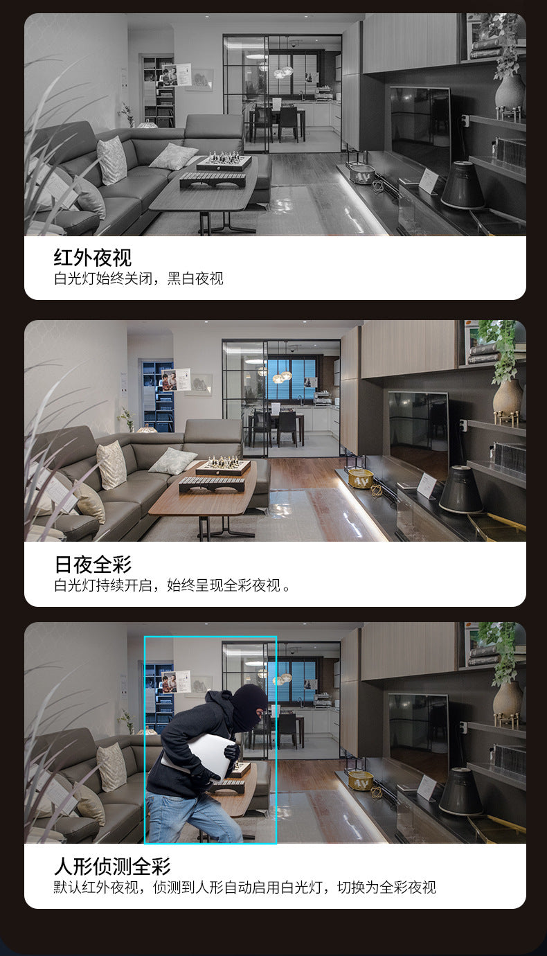 Home Camera Surveillance with Video and Voice Intercom, Indoor HD Monitor, Remote Access via Mobile Phone, Suitable for Living Room and Bedroom