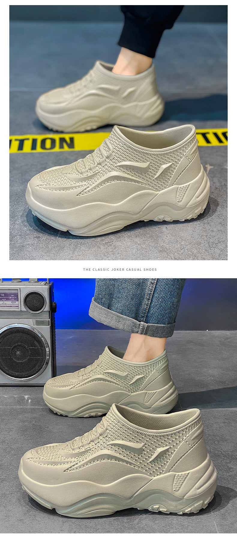 Kitchen Non-Slip Shoes for Men, Summer Breathable Thick Sole Pure Black Chef Waterproof Work Shoes, Outdoor Sports Fishing Rubber Shoes
