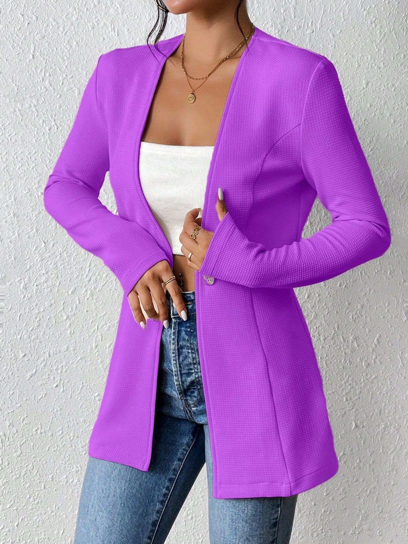 2025New Korean Fashion Style from Amazon Europe and America V Single Button Solid Color Long Sleeve Blazer