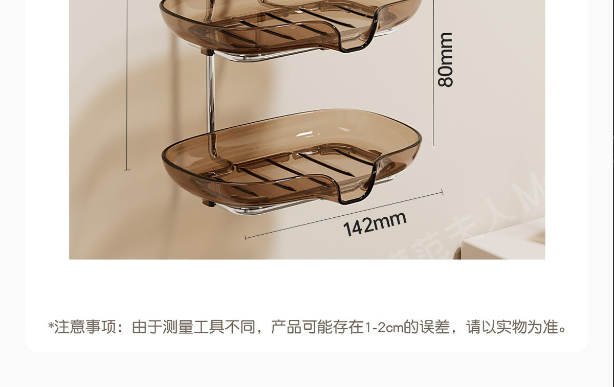 Walnut Wood Suction Cup Soap Holder Wall-Mounted Bathroom No-Drill Storage Rack Soap Box