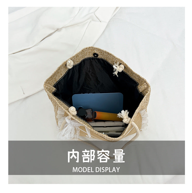 2025Large Capacity Elegant Korean Style Bag for Women Linen Canvas Bag Fashionable Eco-friendly Shopping Bag Single Shoulder Casual Handbag