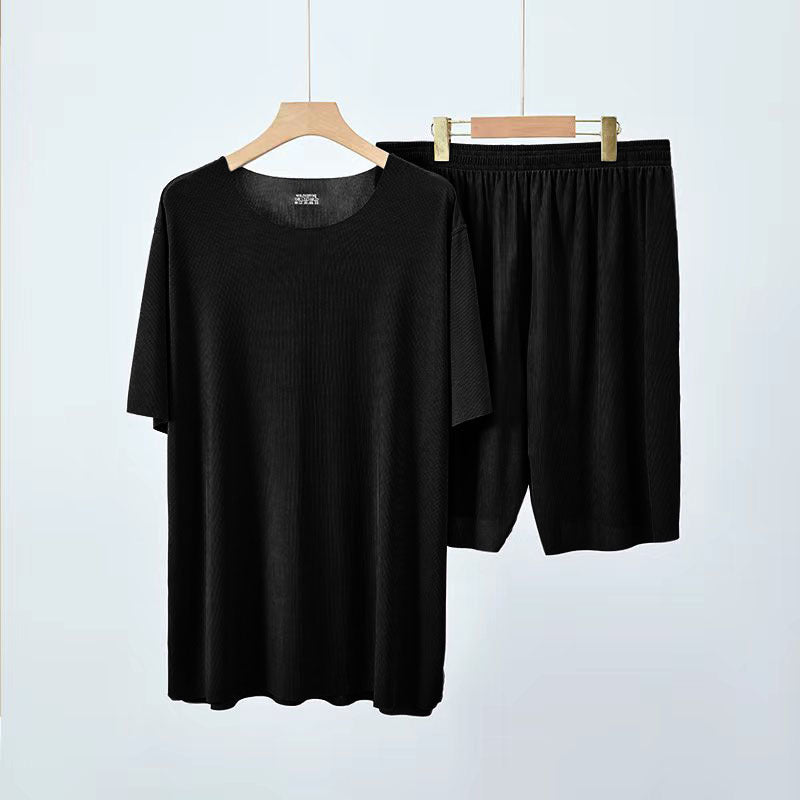 Couple Pajamas Women's Round Neck Short Sleeve Pajama Set Summer Shorts Men's Thin Seamless Ice Silk Homewear Wholesale