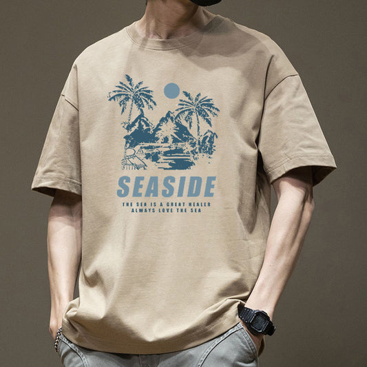 Heavyweight Pure Cotton Short Sleeve from Trendy Brand T Men's Summer New Trend Loose Half-Sleeve Round Neck Shirt