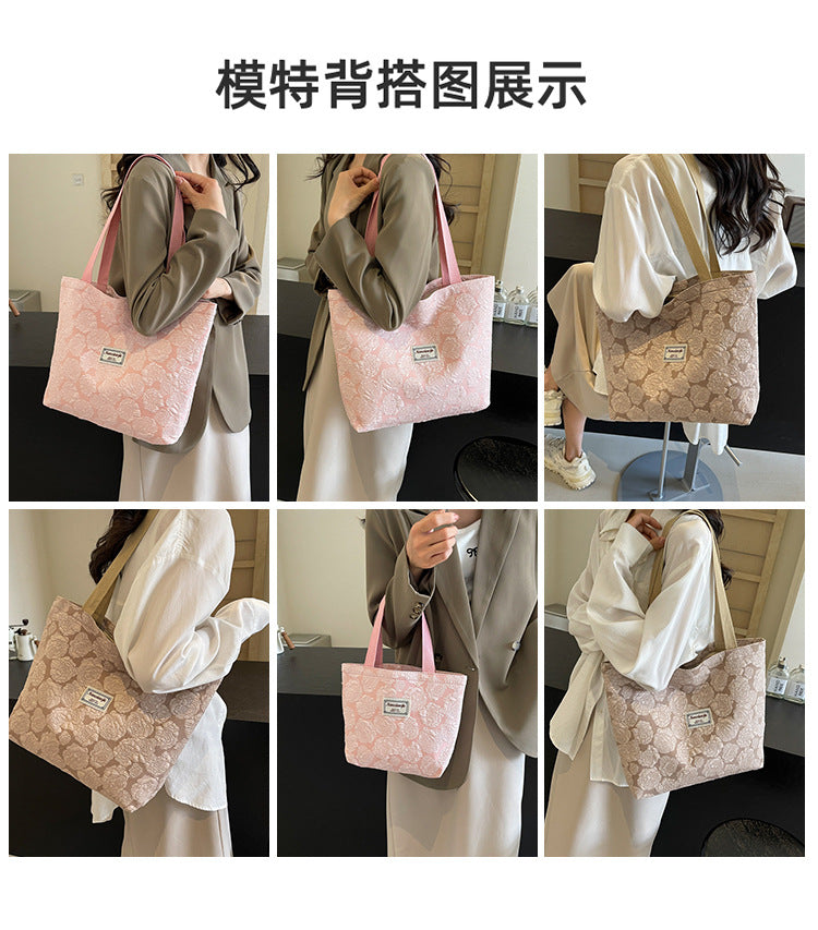 South Korea ins Unique Canvas Bag2024New Fashion Commuting Tote Bag Female College Student Class Shoulder Bag
