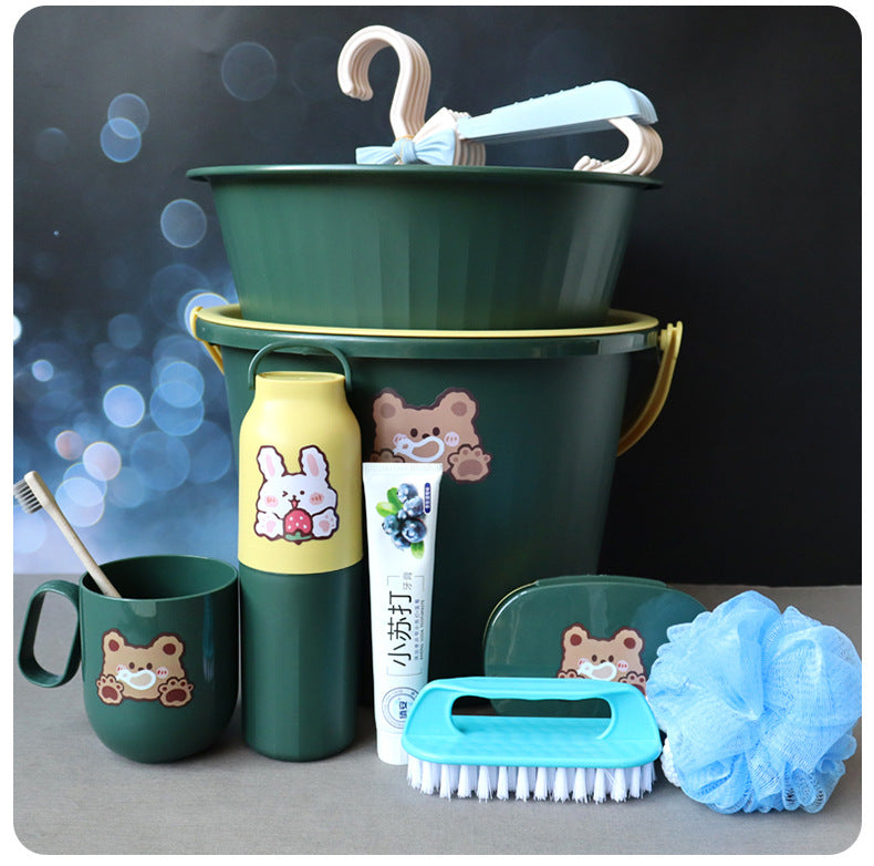 Back-to-School Season Toiletries Set Washbasin Bucket Tooth Cup Soap Dish Shoe Brush for Male and Female Students Dormitory11Set