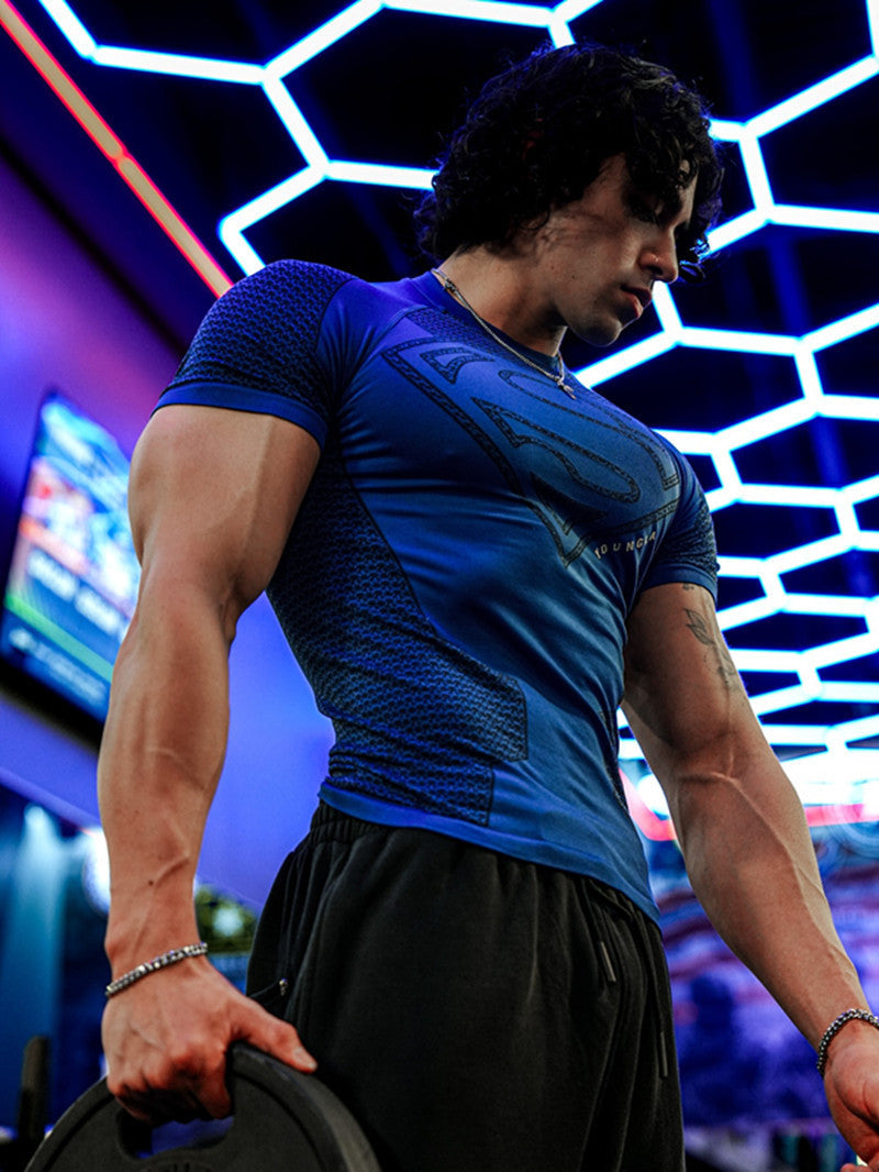 YOUNGLA New American-style Muscle Fitness Men's Sports Short Sleeve Casual Running Quick-dry Breathable Tight-fitting Shirt t T-shirt