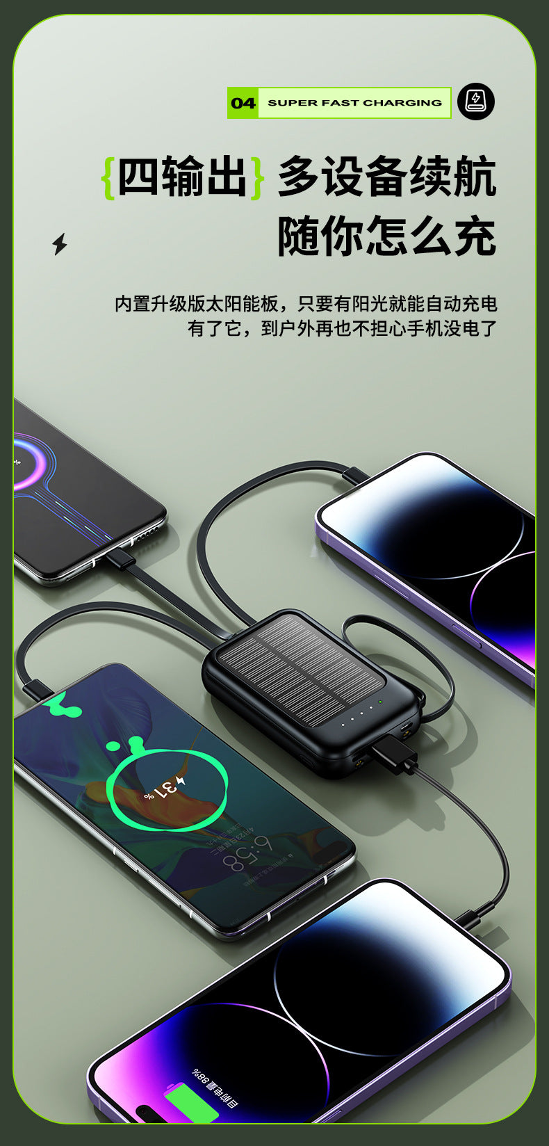 Mini Solar Power Bank20000Ma Comes LED Light Portable Durable Large Capacity Power Bank Wholesale