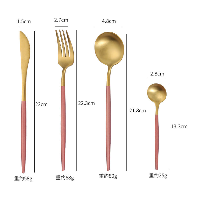 Cross-Border304Stainless Steel Portuguese Cutlery Set Knife Fork Spoon Round Handle Thick Western Cutlery Nordic Hotel Steak Knife