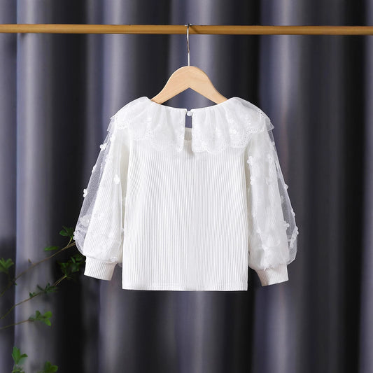 Upscale2025New Style Girls' Long Sleeve Tops Spring and Autumn Children's Lace Collar White Inner Wear Stylish for Little Girls t T-shirt6