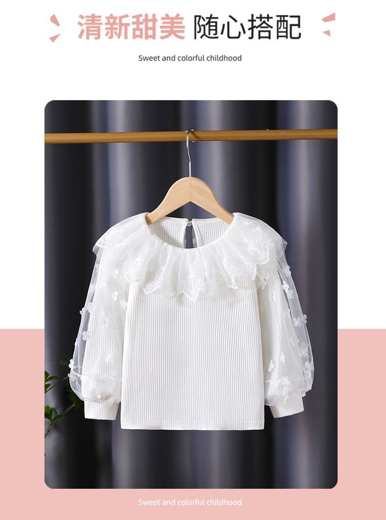 Upscale2025New Style Girls' Long Sleeve Tops Spring and Autumn Children's Lace Collar White Inner Wear Stylish for Little Girls t T-shirt6
