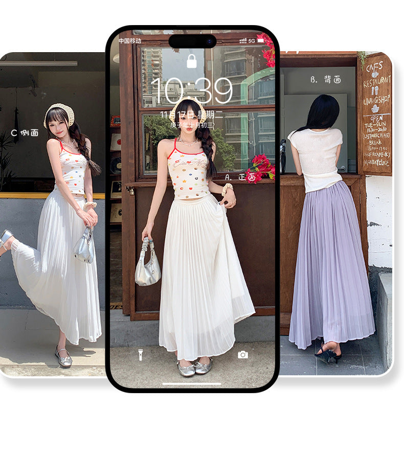 Thirteen Lines·Yunheyu Gentle Light Purple Pleated Long Skirt for Women Versatile Casual Vacation Style Draped Half Skirt