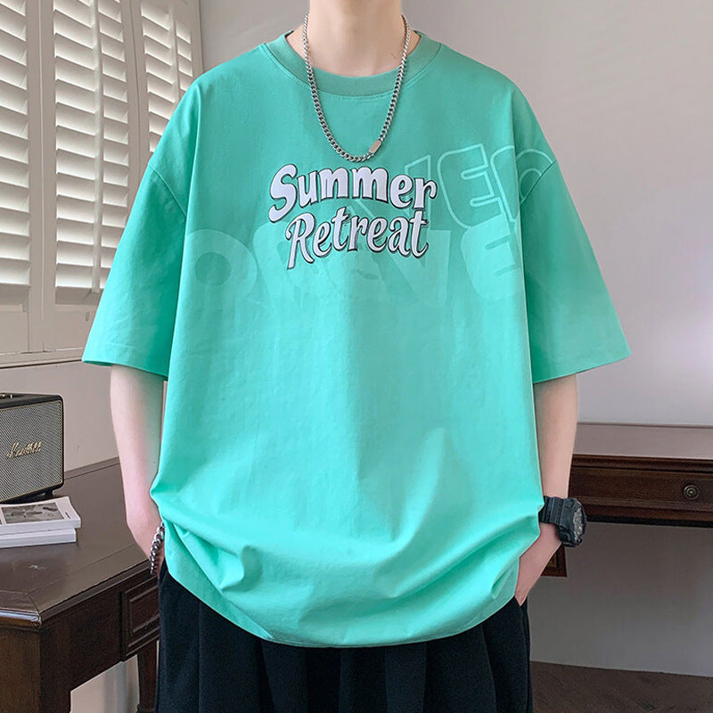 2025Summer new gradient color short sleeves t Men's Cool Loose Half Sleeve Shirt T Trendy Brand Crew Neck Casual T-Shirt