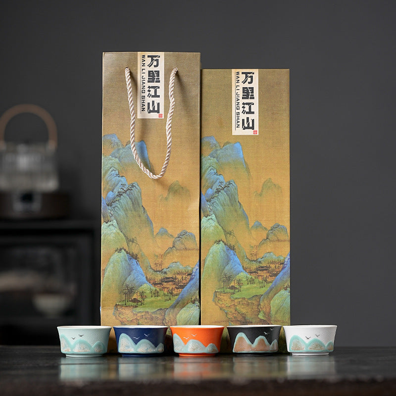 Tea Cup Ceramic Master Cup Personal Single Cup National Trend Forbidden City Cultural Creative Retro Hand-painted Tasting Cup Gift Box Set Souvenir