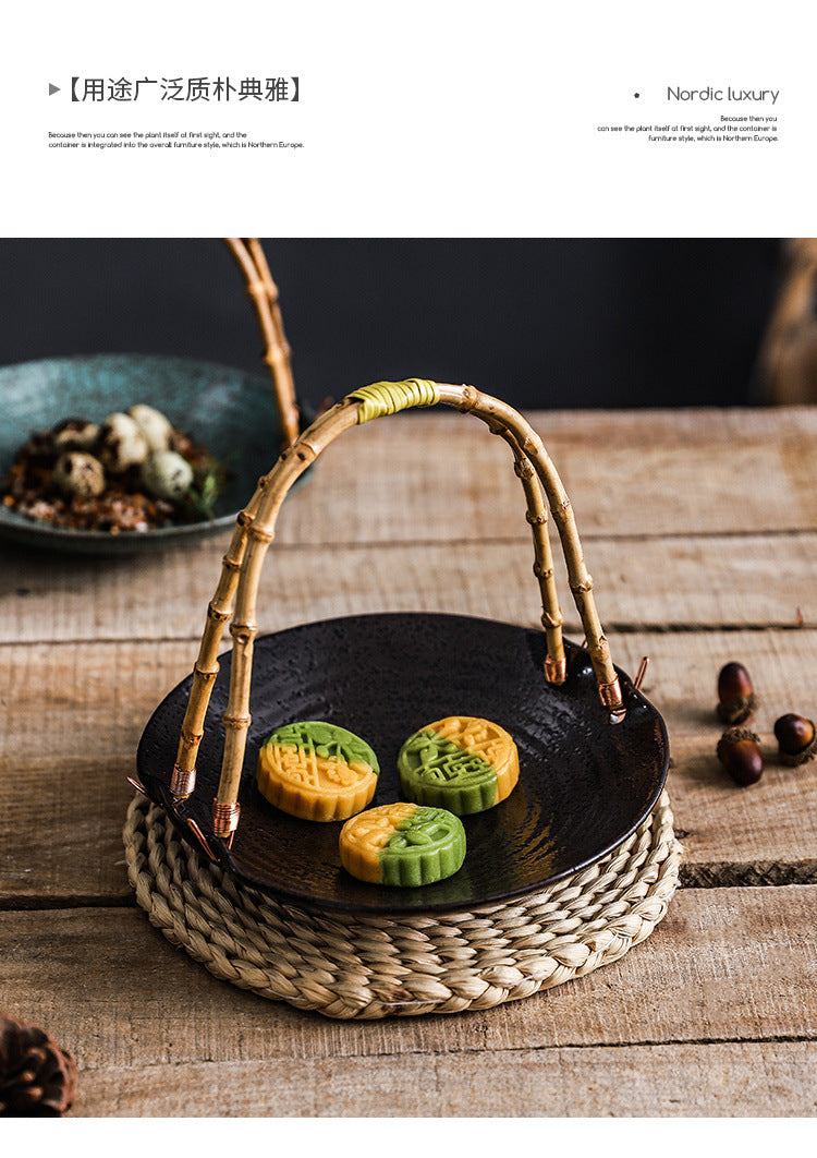 Creative Ceramic Dish Plate Handheld Basket Hotel Specialty Plate Fruit Plate Nut Plate Restaurant Ceramic Plate Display Plate
