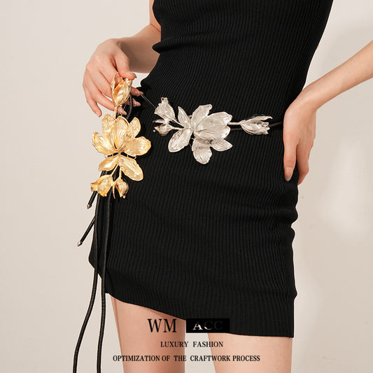 European and American Retro Leather Rope Tulip Flower Waist Chain Cross-Border Exaggerated Fashion Belt Unique Niche Versatile Waist Accessory
