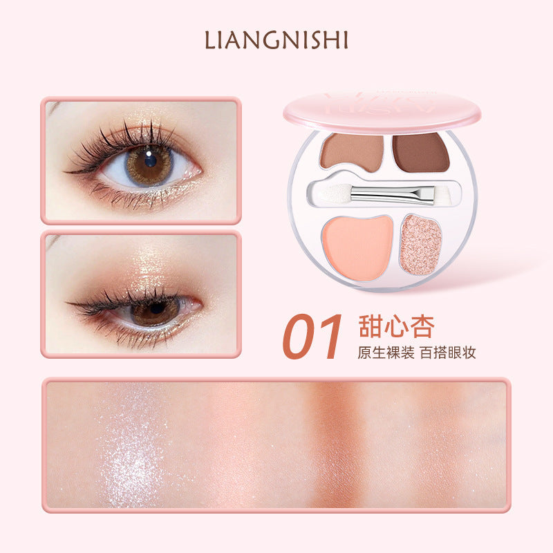 Liangni Shi Four-Color Eyeshadow Palette for Brightening, Pearlescent Glitter, Contouring, and Eyeliner Rouge2437