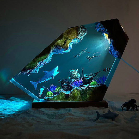 Great White Shark Sea Turtle Diver Resin Night Light Wooden Crafts Christmas birthday creative small gifts