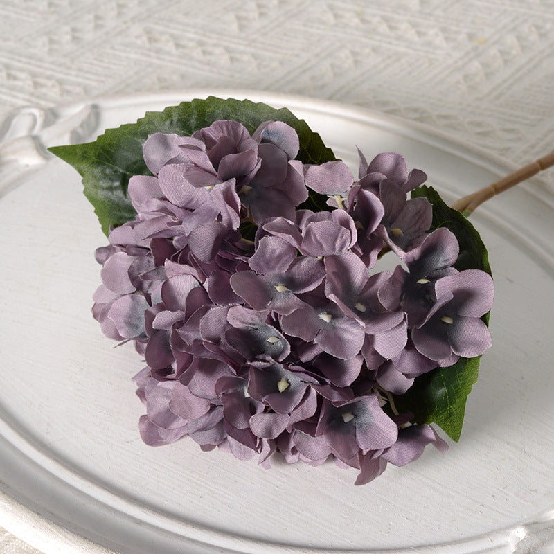 Artificial Hydrangea with Leaves for Wedding Decoration, Artificial Silk Flowers, Archway Flowers, Home Decor Fake Flowers, Single Artificial Flowers