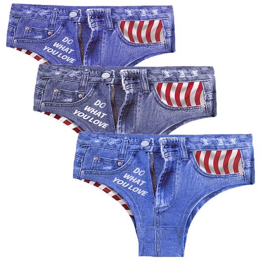 Anti-Exposure Women's Sexy Underwear Milk Silk Printed Cotton Crotch Women's Shorts Quick-Dry Summer Thin Denim Briefs