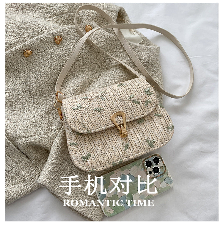 This year's trendy fashion straw woven small bag for women in summer2024New Trendy Versatile Lace Woven Single Shoulder Crossbody Bag for Women