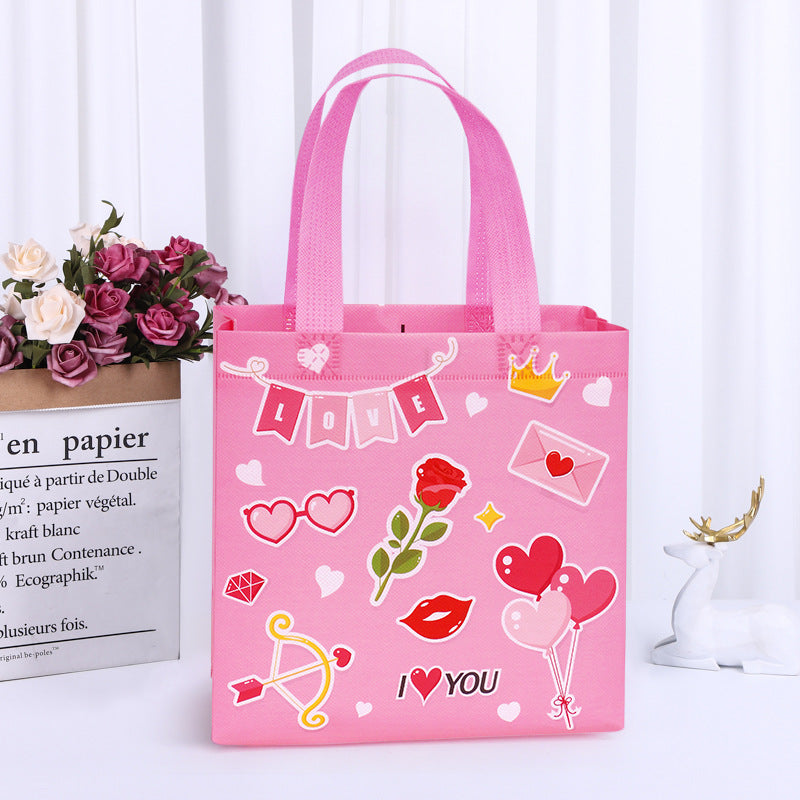 Valentine's Day Gift Bag Advertising Shopping Bag Laminated Waterproof Handbag Color Printing LOGO Versatile Wholesale Non-Woven Bags