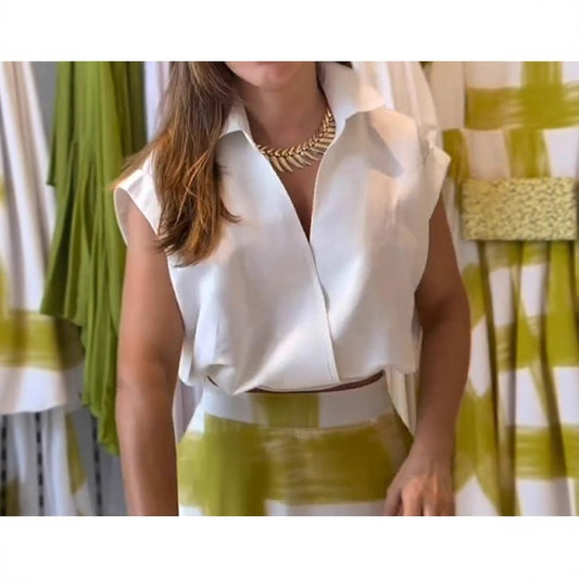 2025European and American Women's Fashion Summer Commuting Turn-Down Collar Solid Color Short Elegant Shirt Independent Stand Wish Amazon