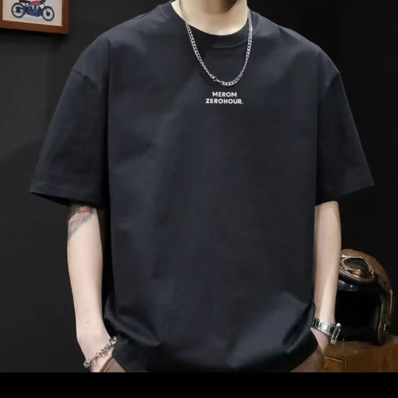 Men's Short Sleeve t T-shirt Ice Silk Short Sleeve Men T T Shirt Summer round Neck Bottoming Shirt Casual All-Matching and Handsome Short t Men's T-shirt