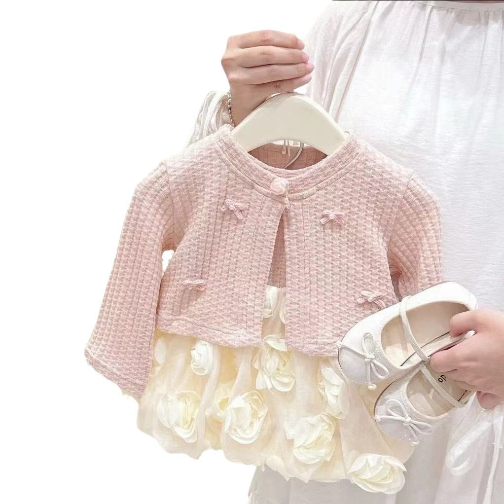 Adorable Outfit#Girls' Flower Bud Dress Autumn New Baby Girl Princess Dress Two-Piece Set Fashionable Trendy
