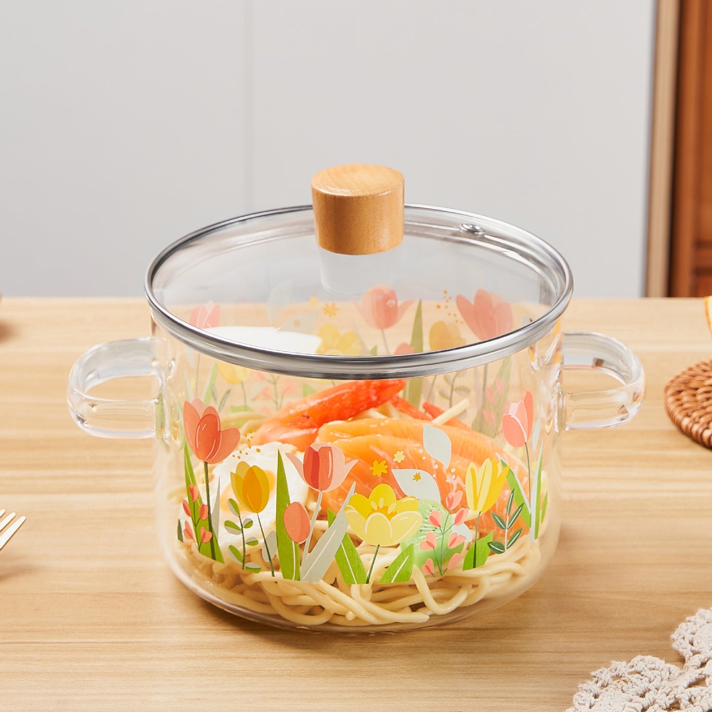 Creative Bear Double Ear Soup Pot Striped Pot Glass Transparent Health Pot Electric Ceramic Stove Heatable Instant Noodle Bowl Milk Pot