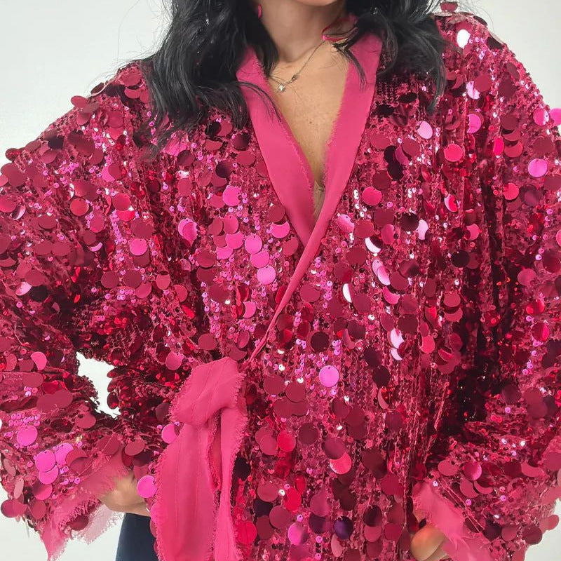 GY26109Fashion Sequin Patchwork Jacket
