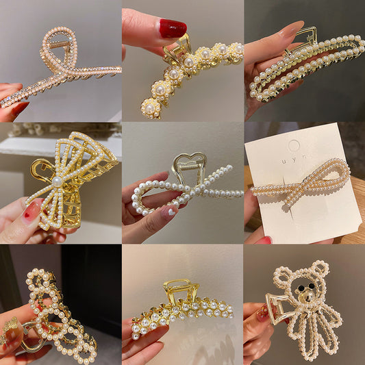 Pearl Large Star Clip Hair Clip Korea ins Fashionable Light Luxury Shark Clip Hair Claw Back of Head Side Hair Accessory for Women