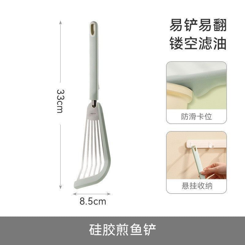 FaSoLa Household High-Temperature Resistant Stainless Steel Spatula Kitchen Stir-Frying Fish Non-Stick Pan Silicone Anti-Scald Cooking Spatula
