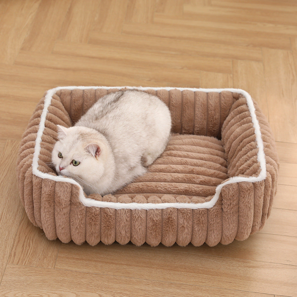 New Thickened Straight Bar Square Nest Rabbit Plush Soft Comfortable Pet Bed Deep Sleep Cat Nest Four Seasons Dog Nest