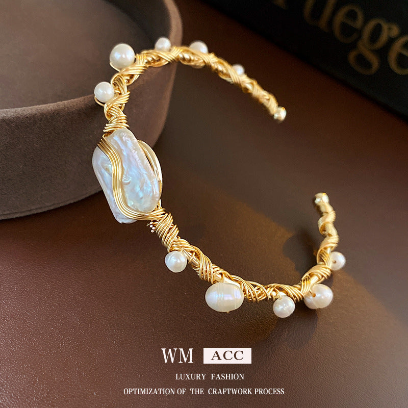 Baroque Pearl Wrap Open Bracelet Fashionable Light Luxury Elegant High-end Bracelet New Style Hand Jewelry Wholesale