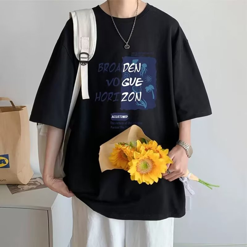 Summer New Short Sleeve Loose t T-shirt Men Fashion Brands Casual Half Sleeve Trendy T-shirt Bottoming Shirt Half Sleeve Shirt