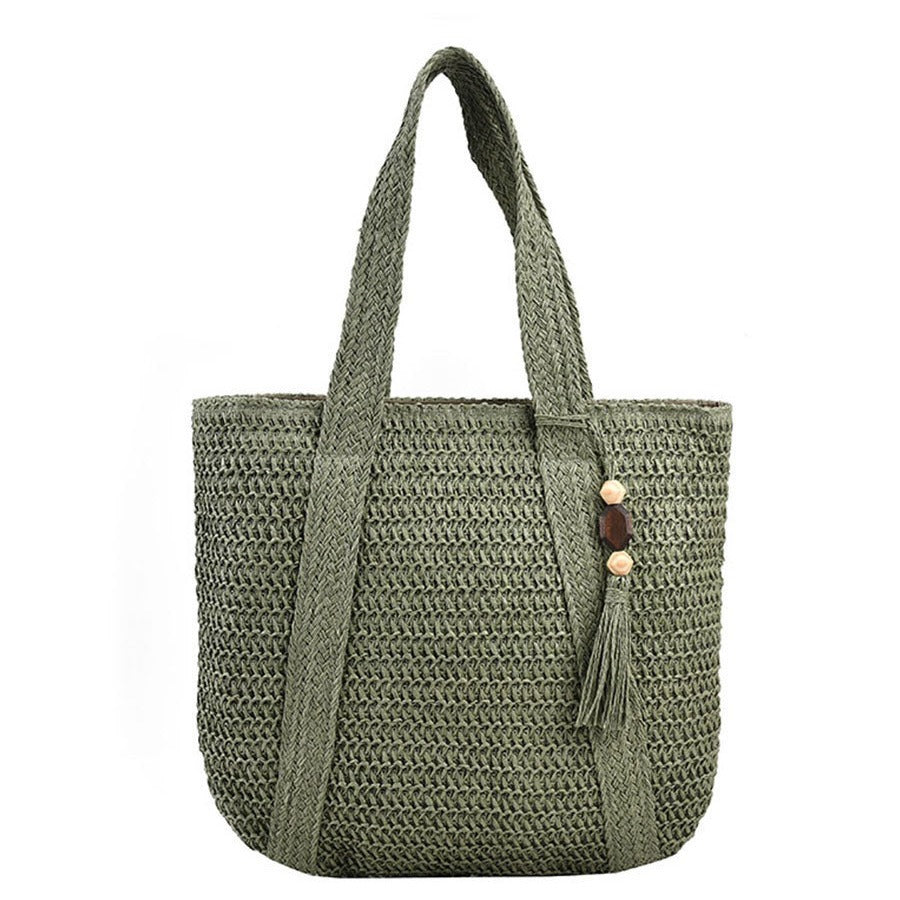 Cross-Border Hot-Selling Women's Bag Simple Large Capacity Lightweight Woven Bucket Beach Bag Trendy Straw New Handheld Shoulder Bag