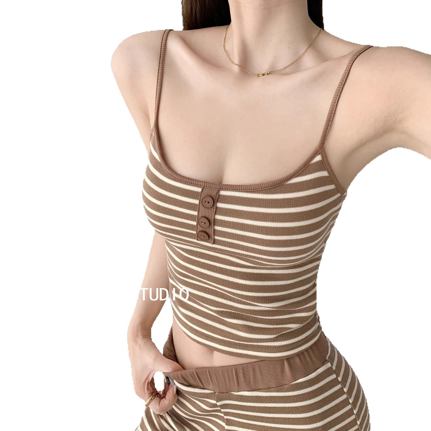 Home Lazy Relaxed Striped Slimming Wide-Leg Pants for Women Summer Hot Girl Fashion Camisole Vest Casual Two-Piece Set