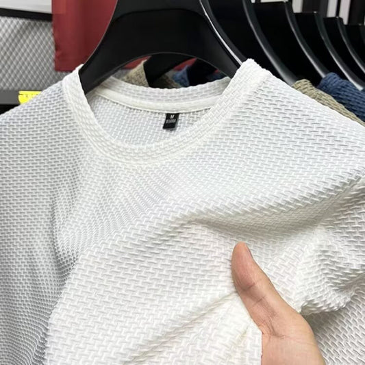 Summer New Stretch Bamboo Mesh Ice Silk t Men's Short Sleeve Round Neck Half Sleeve Base Shirt Summer Men T T shirt