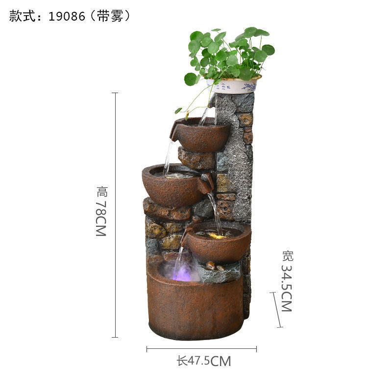 Pastoral External Circulation Water Pool Fountain Fish Tank Ornament for Home Living Room Courtyard Entrance Opening Decoration Zhao Zhi Zheng