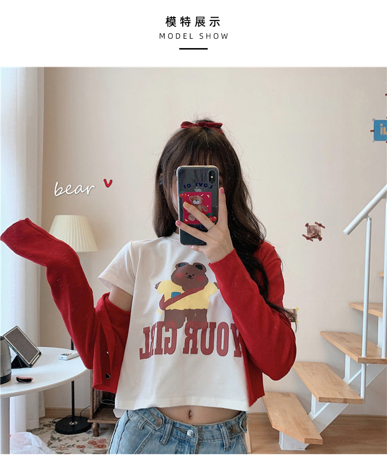 Couple Clothes Insi Trendy Cross-Border2023Summer New Style Crop Top Korean Version Slim Fit Short Sleeve T Shirt for Female Students