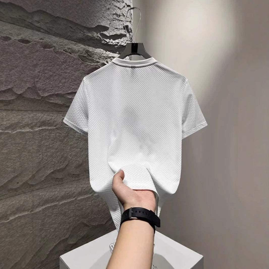 Foreign Trade Ice Silk Short Sleeve t Men's Summer Trendy Brand Short Sleeve T-Shirt2025New casual quick-dry men's top