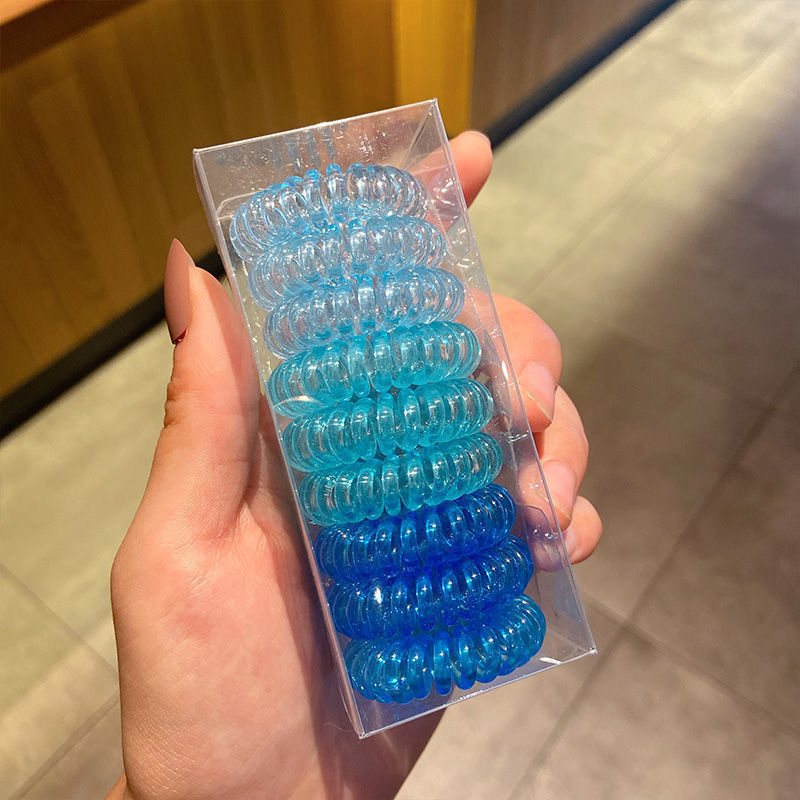 TikTok Hot Trend Korean Version ins Internet Celebrity Boxed Gradient Telephone Wire Hair Tie Fresh Style Elastic Band One Piece Dropshipping