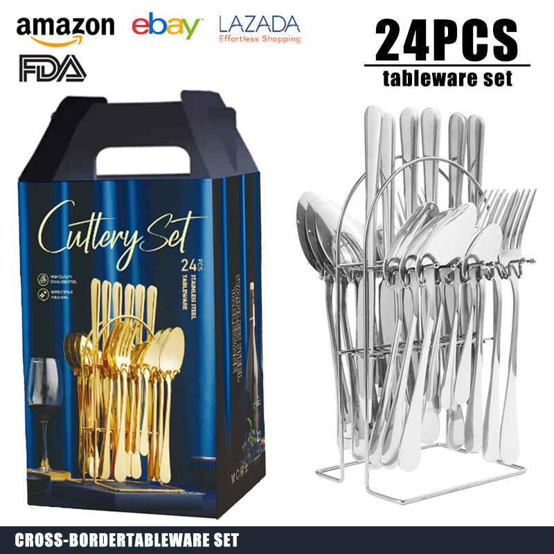 tableware set Stainless Steel Tableware1010Series Western Dining Rack Knife Fork Spoon24Set of Color Boxes