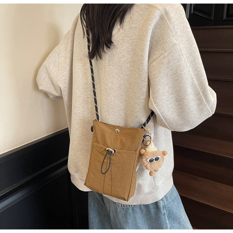 Internet celebrity ins Single Shoulder Crossbody Drawstring Small Bag2025Niche Fashion Lightweight mini Women's Nylon Phone Bag