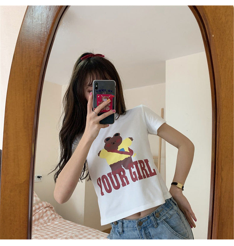 Couple Clothes Insi Trendy Cross-Border2023Summer New Style Crop Top Korean Version Slim Fit Short Sleeve T Shirt for Female Students