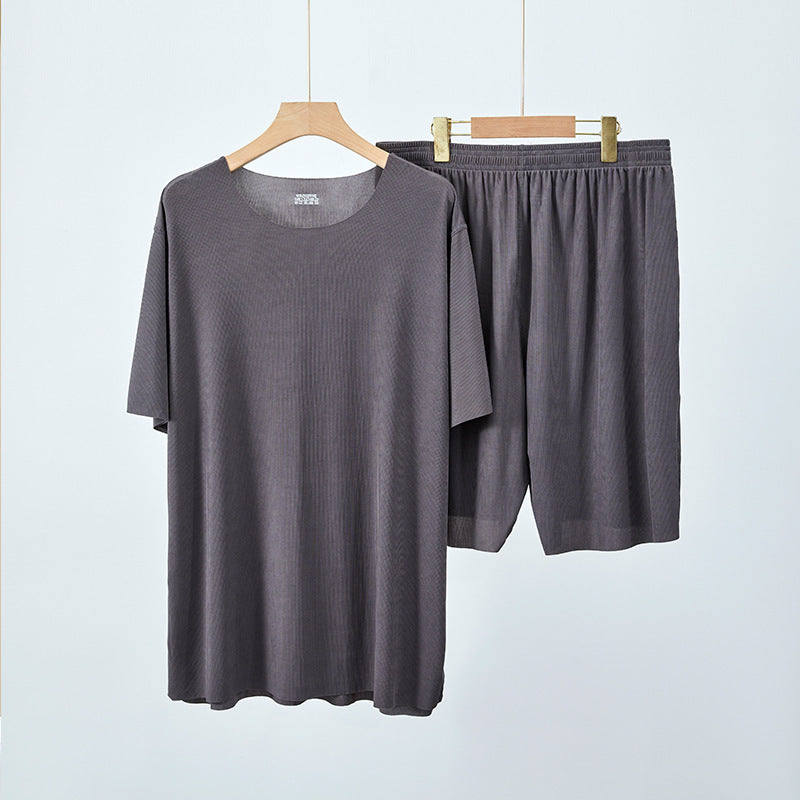 Couple Pajamas Women's Round Neck Short Sleeve Pajama Set Summer Shorts Men's Thin Seamless Ice Silk Homewear Wholesale