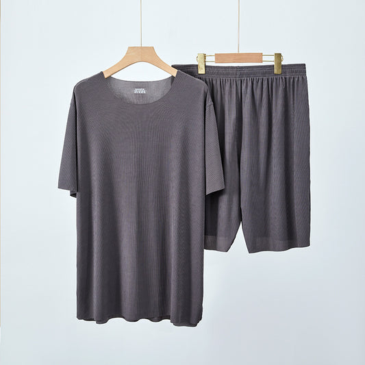 Couple Pajamas Women's Round Neck Short Sleeve Pajama Set Summer Shorts Men's Thin Seamless Ice Silk Homewear Wholesale
