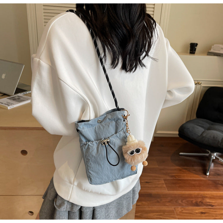 Internet celebrity ins Single Shoulder Crossbody Drawstring Small Bag2025Niche Fashion Lightweight mini Women's Nylon Phone Bag
